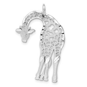 14k White Gold Satin and Diamond Cut Giraffe Pendant